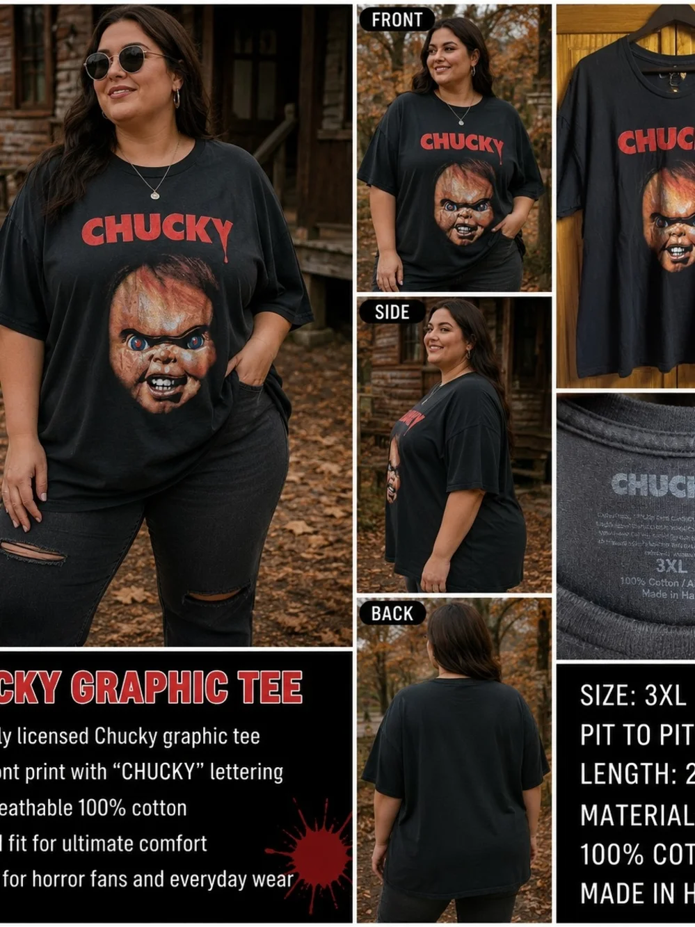 Chucky Graphic Tee - Black with Red & Multi Face Print